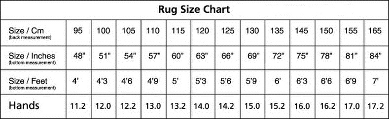 Horse Sheet Size Chart